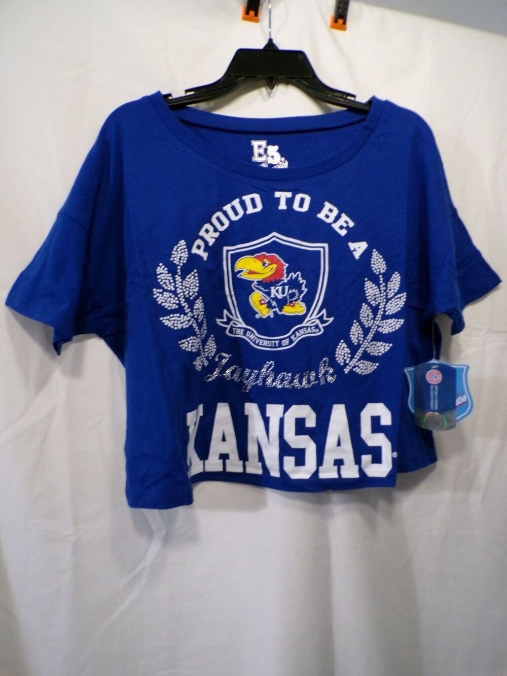 E5 College Classics Kansas Jayhawks Women's Cropped T-Shirt M Blue
